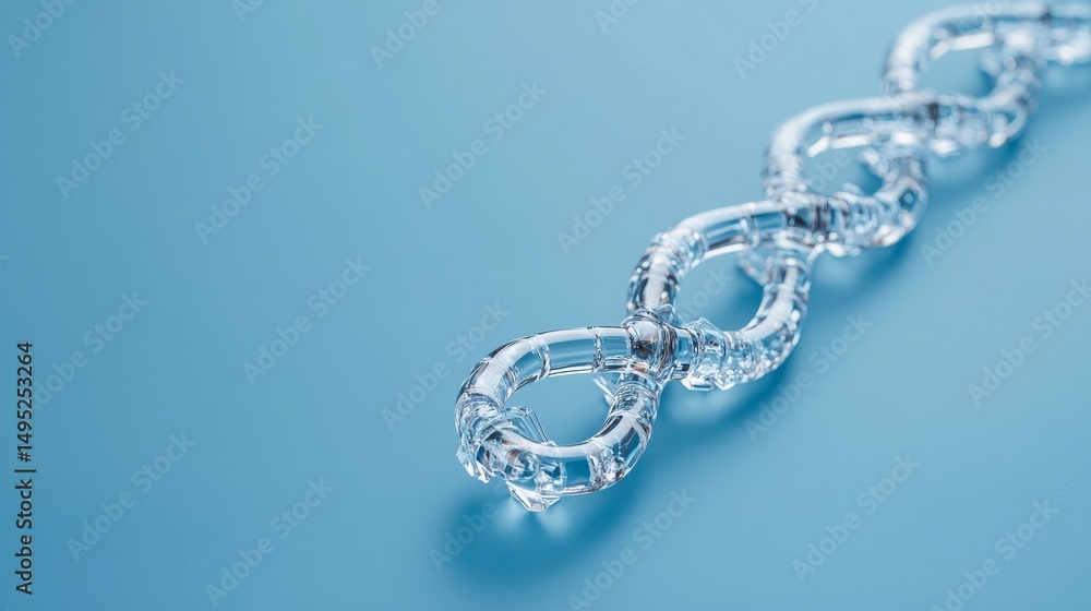 Crystal Clear 3D Render of a Chain on Light Blue, Strength , Link Crystal Clear 3D Render of a Chain on Light Blue, Strength , Link
