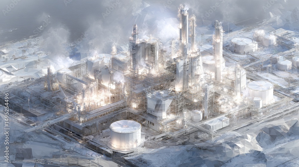 Obraz premium A 3D animation provides a detailed visualization of the storage and utilization of green hydrogen in industrial applications