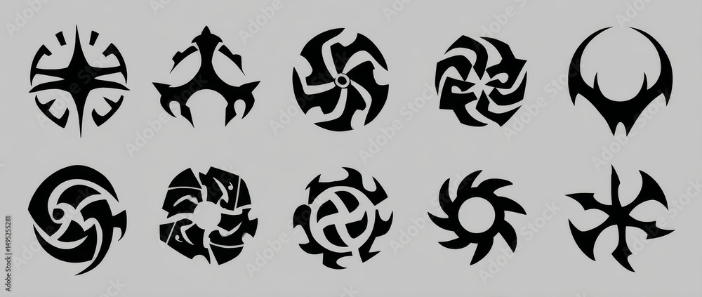 Naklejka premium Grunge Y2k tattoo streetwear graphic elements are featured in this collection, which also includes gothic neo tribal cyber sigilism shapes and modern design