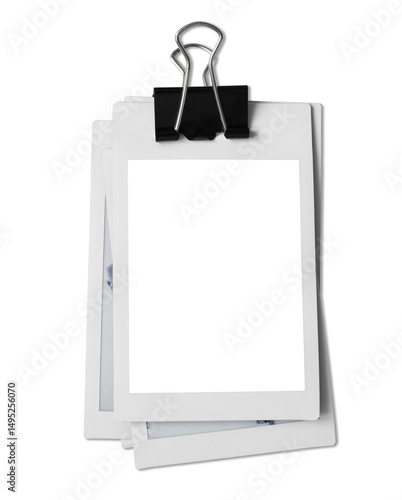 Vintage Polaroid, instant photo frame isolated in transparent PNG, polaroid frame - isolated design element, polaroids with black binder clip