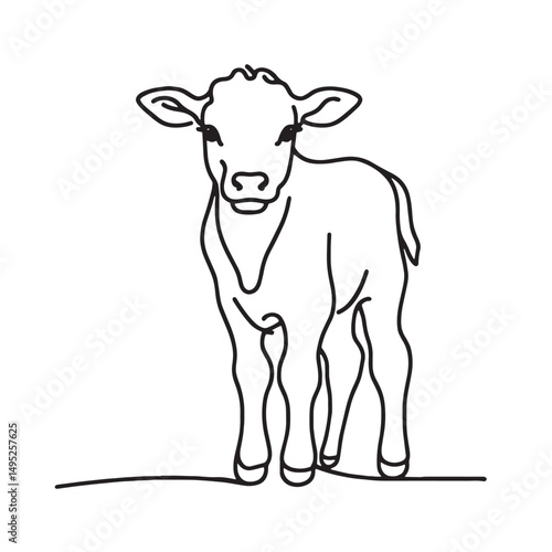  cow baby vector illustration simple one line drawing