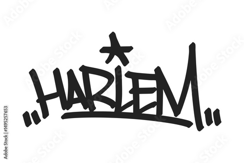 Harlem graffiti tag in bold black lettering on white background. Clean urban style, perfect for rich cultural heritage, hip hop, and creative street art projects.