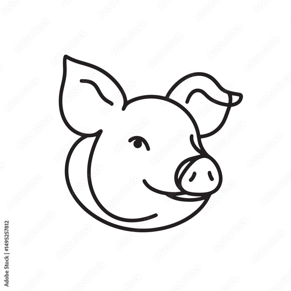funny pig cartoon vector illustration icon simple one line drawing funny pig cartoon vector illustration icon simple one line drawing