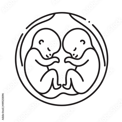 baby twins in womb  vector illustration simple one line drawing