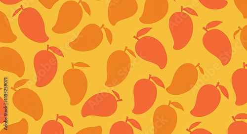 Vibrant mango fruit pattern on yellow background for summer design