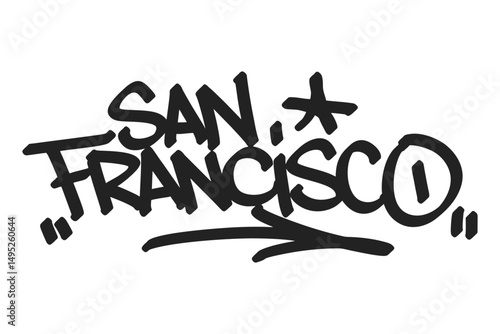 San Francisco graffiti tag in bold black lettering on white background. Clean urban style, ideal for tech culture, creativity, and vibrant street art projects.