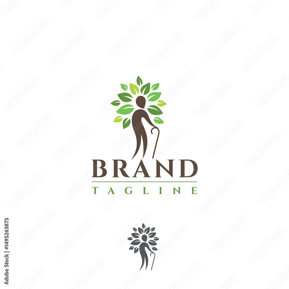 Obraz premium Old man pensioner old man tree charitable foundation vector logo