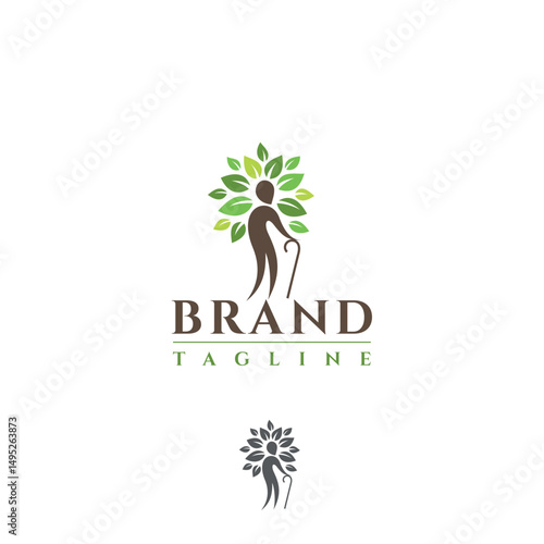 Old man pensioner old man tree charitable foundation vector logo