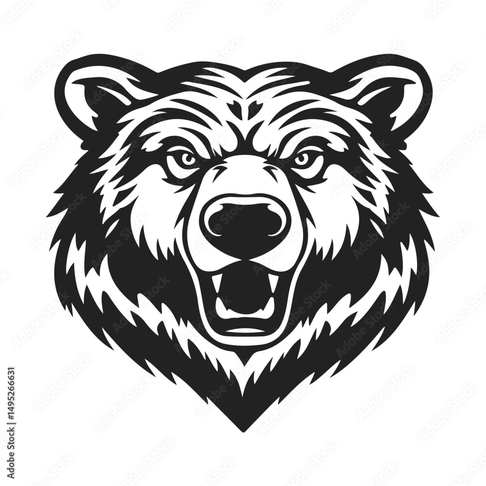Fototapeta premium Bear head, wild animal emblem, fierce bear face, forest animal icon, vector illustration