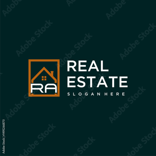 RA letter monogram logo creative home real estate in square style design
