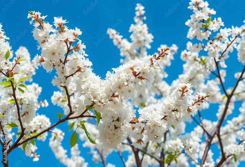 White fringetree blossoms, vibrant blue sky backdrop, tree, branch White fringetree blossoms, vibrant blue sky backdrop, tree, branch