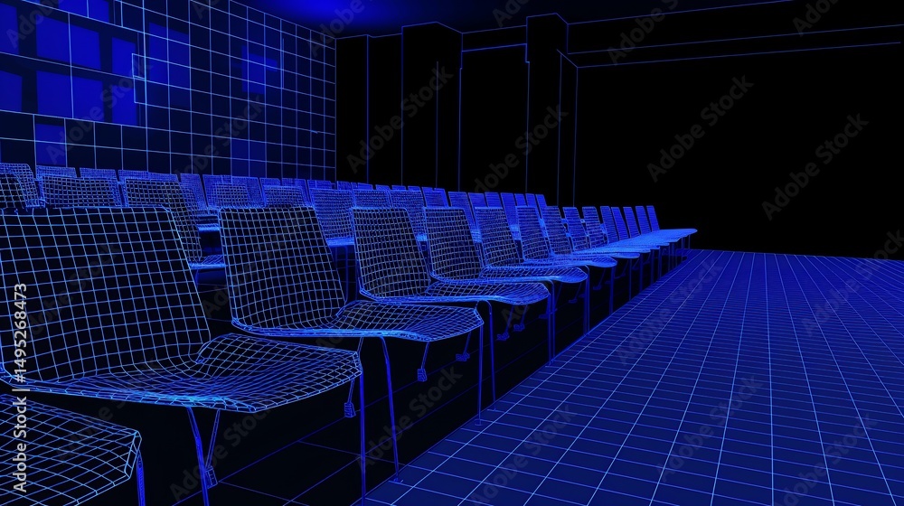 Naklejka premium Futuristic theater interior, wireframe design
