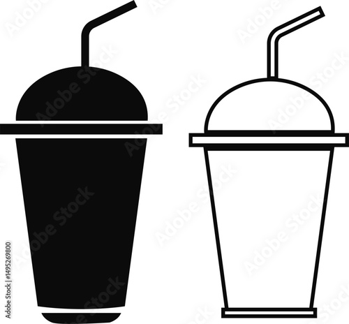 Coffee cup icons set black flat, outline styles. Paper cup logos template. Takeaway concept. Coffee house emblem, creative cafe vectors illustration symbols. Web site page, mobile app design elements.
