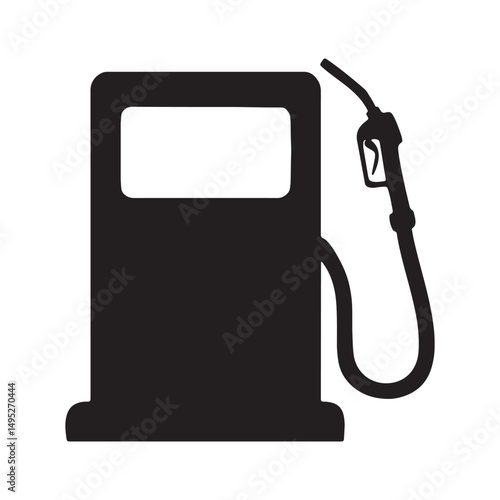 Black and white illustration of a gas pump station for automotive fuel and energy purposes.