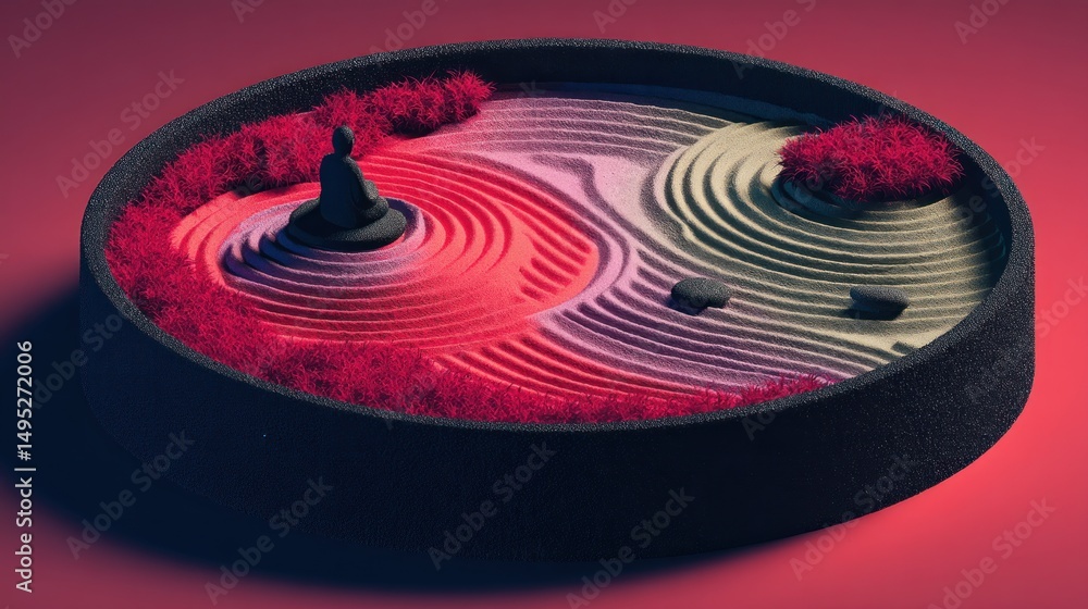 Fototapeta premium Serene Zen Meditation Scene in Minimalist 2D Flat Design Style
