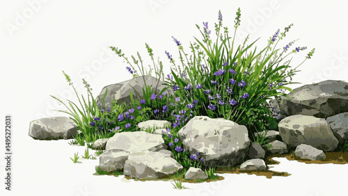 Blooms in Stone: Fluid Pigment Tales flowers on stone isolated watercolor vector illustration svg
