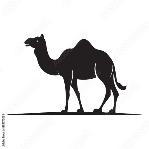 Silhouette of a majestic camel standing on a plain with a simple and elegant design