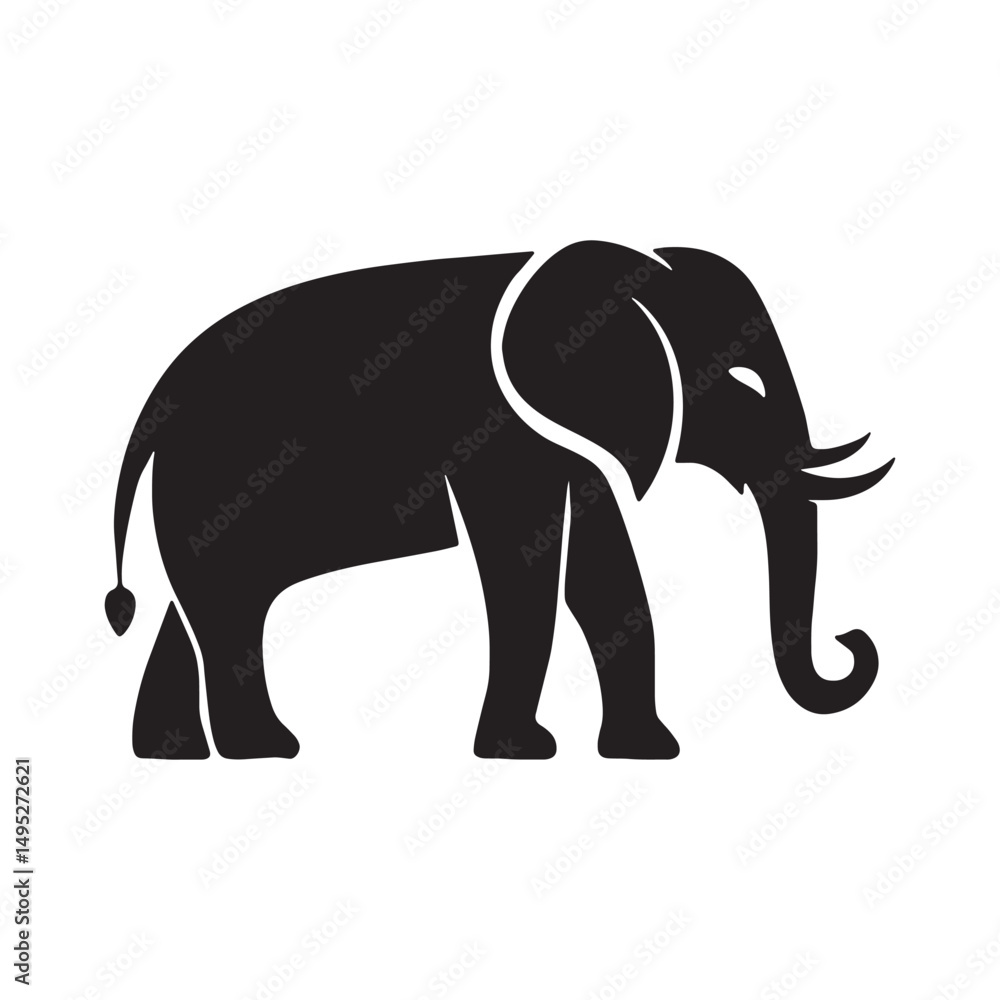 Obraz premium Simple black and white silhouette of a majestic elephant standing on a white background