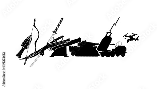 weapon evolution, black isolated silhouette