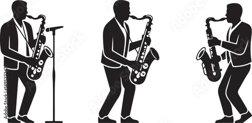 Saxophonist Silhouettes Playing Tenor Saxophone