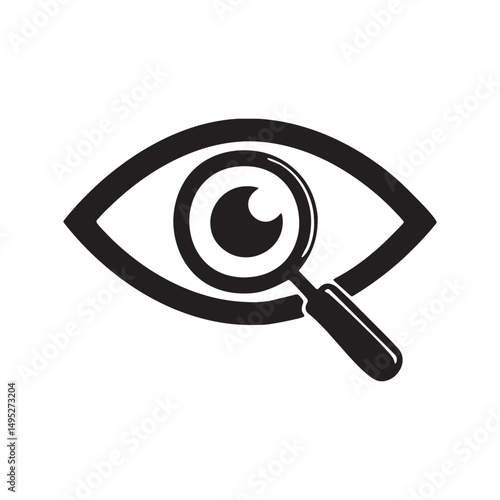 Visual inspection of the eye with a magnifying glass representing concept of vision and analysis