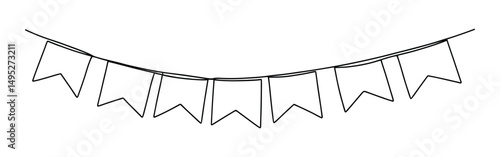 Bunting flags continuous one line drawing. Hand drawn festive flags garland.