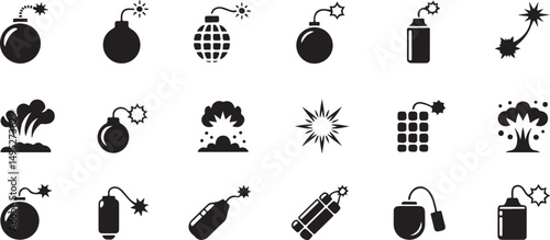Collection of Bomb and Explosion Icons for Design