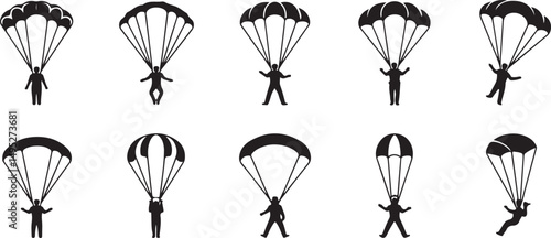 Parachutist Silhouette Icons Set for Extreme Sports