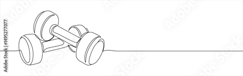 Dumbbell continuous one line drawing. Hand drawn gym concept.