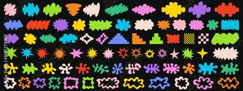 Set Of Organic Shapes Vector Design. Collection Of Groovy Hand-Drawn Doodle Elements.