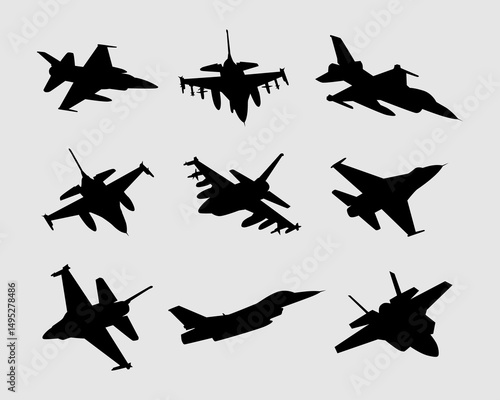collection of military jet fighter silhouettes