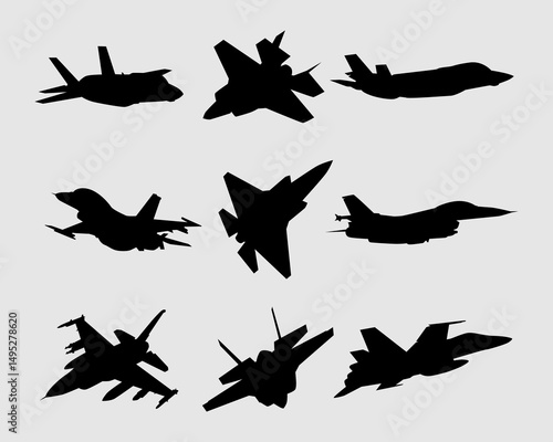 silhouettes of various fighter jet illustration