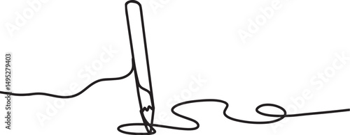 pencil writing one line artline needle and thread