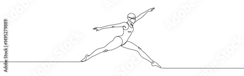 Swimming concept continuous one line drawing. Hand drawn woman ready to jump into the water..