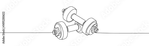 Dumbbell continuous one line drawing. Hand drawn gym concept.