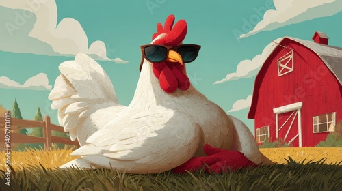 Relaxed Chicken on Farm