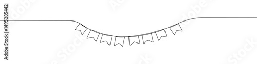 Bunting flags continuous one line drawing. Hand drawn festive flags garland.