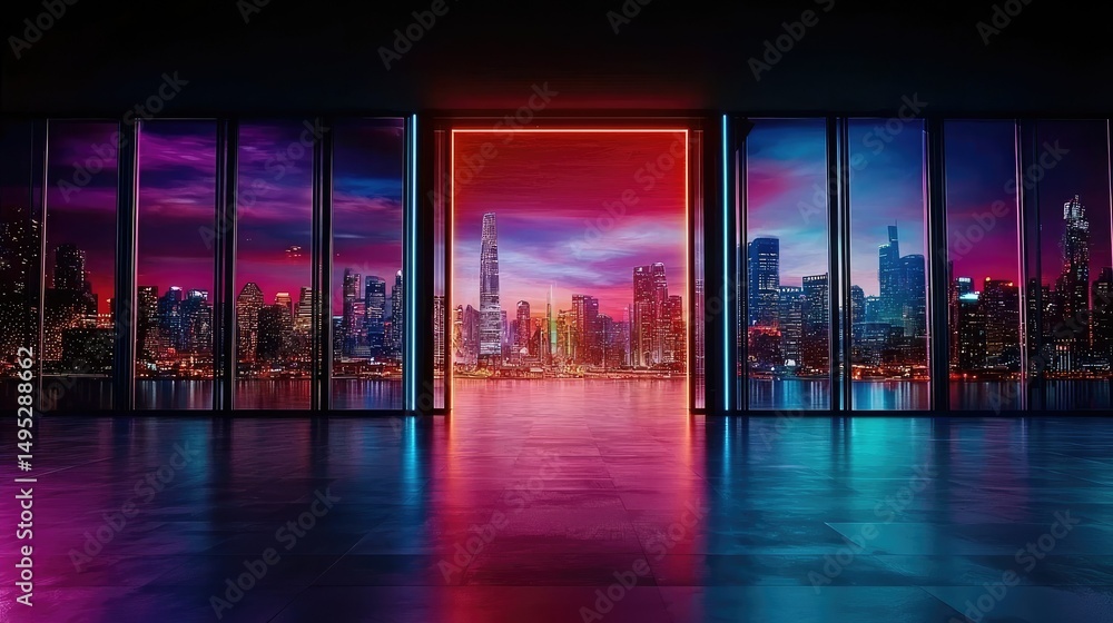 Fototapeta premium Neon Cityscape: A Futuristic View