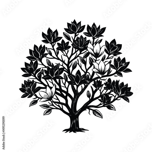 Elegant Magnolia Tree Silhouette Illustration