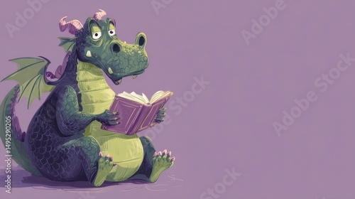 Dragon Reading a Book Illustration