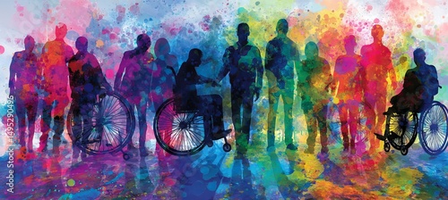 An inclusive business group is represented by silhouettes that appear in a range of rainbow colors
