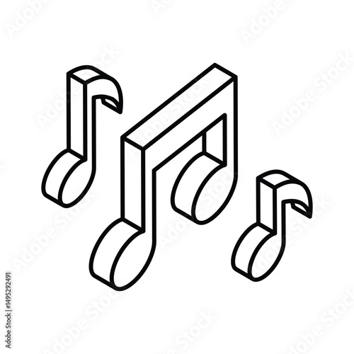 A premium isometric outline icon of music note