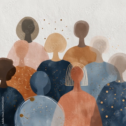 Abstract Brown Blue Orange Illustration Of Indigenous People Of Colour Woman BIPOC Stock Technology Tools