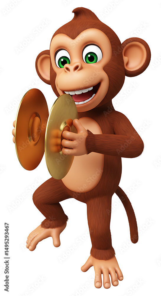 Fototapeta premium Jovial cartoon monkey playing cymbals