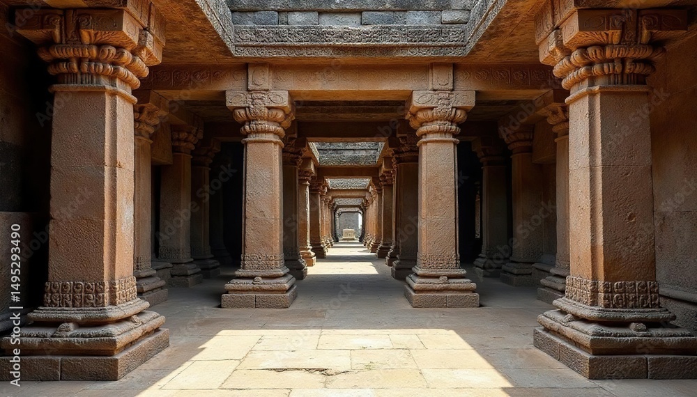Fototapeta premium Weathered stone temple ruins, intricate carvings , Incan, erosion, weathered