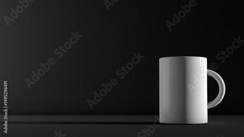 A white coffee mug on a dark background. 3d render illustration