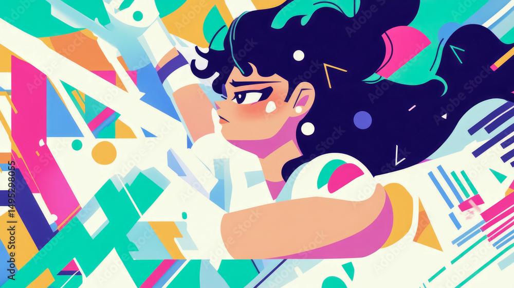 Dynamic Sport Activity: Graphic Portrait of a Handball Player in Motion with Abstract Geometric Shapes for Creative Print Dynamic Sport Activity: Graphic Portrait of a Handball Player in Motion with Abstract Geometric Shapes for Creative Print