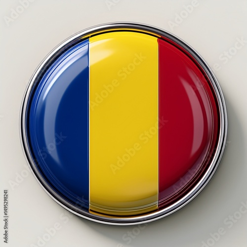 Free Download Runder Button mit Flagge von Rumänien – glänzend, 3D-Optik, isoliert auf Weiß - GFXLoad