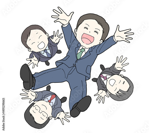 胴上げされるビジネスマン
