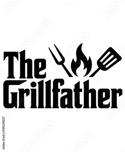 A black and white logo design featuring the text "The
Grillfather" in bold, black, sans-serif capital letters